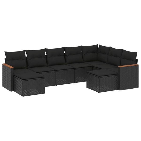 vidaXL Salon de jardin 9 Pièces avec coussins noir résine tressée