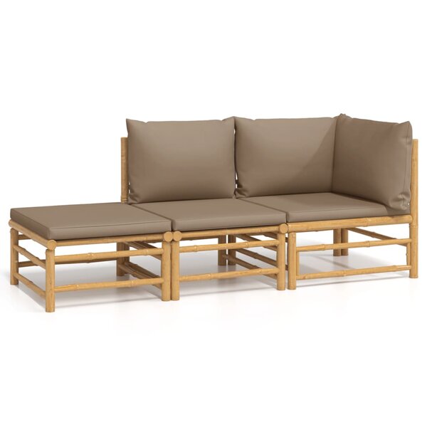 vidaXL Salon de jardin 3 Pièces avec coussins taupe bambou
