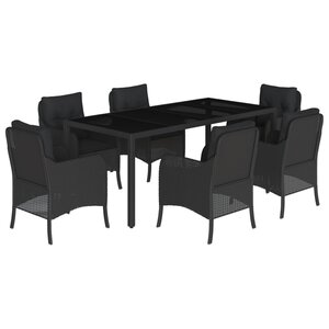 vidaXL Ensemble à manger de jardin coussins 7Pièces Noir Résine tressée