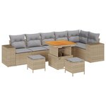 vidaXL Canapé de Jardin 9 Pièces avec Coussins Beige en Poly Rattan et Acacia