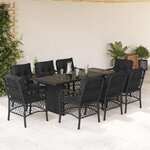 vidaXL Ensemble à manger de jardin 9Pièces coussins noir résine tressée