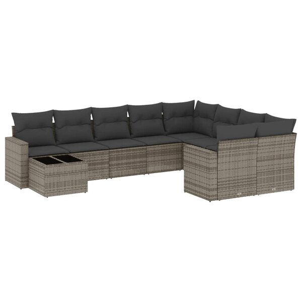 vidaXL Salon de jardin avec coussins 10 Pièces gris résine tressée