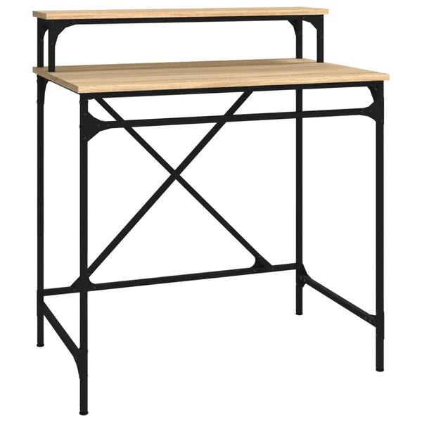 Bureau table poste de travail meuble d'ordinateur informatique étude chêne sonoma 80 x 50 x 90 cm bois d'ingénierie et fer brun 02_0023661
