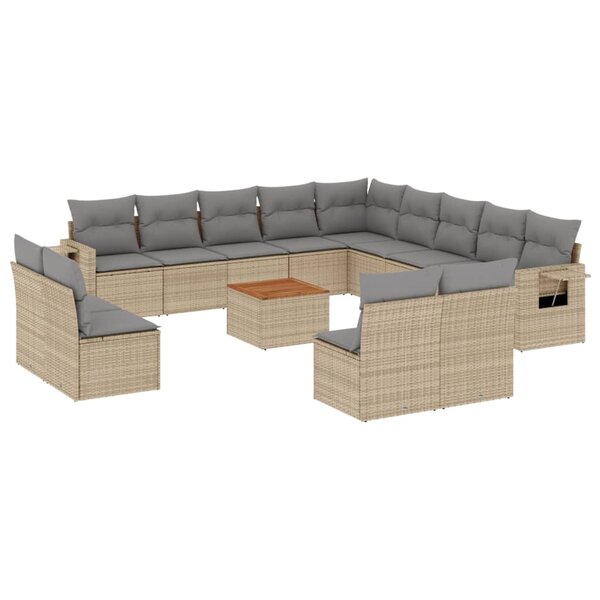 vidaXL Salon de jardin et coussins 14 Pièces mélange beige résine tressée