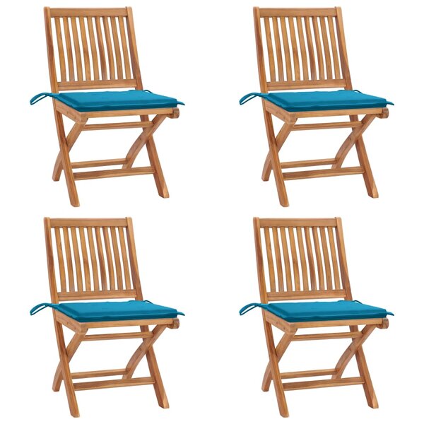 vidaXL Chaises pliables de jardin avec coussins lot de 4 Teck solide