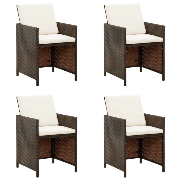 vidaXL Chaises à manger de jardin avec coussins lot de 4 marron rotin