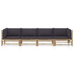 vidaXL Salon de jardin 4 Pièces avec coussins gris foncé bambou