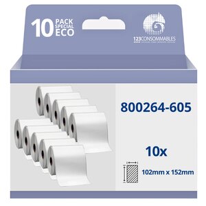 Pack de 10 Rouleaux étiquette compatible Zebra 800264-605  thermo  2000D  102mm x 152mm