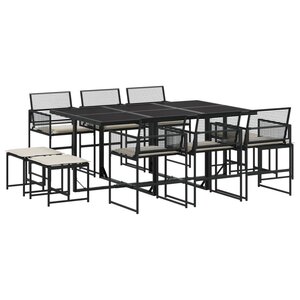 vidaXL Ensemble à manger de jardin 11 Pièces coussins noir résine tressée