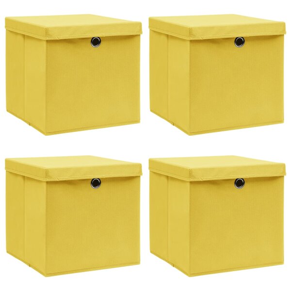 vidaXL Boîtes de rangement et couvercles 4 Pièces Jaune 32x32x32 cm Tissu