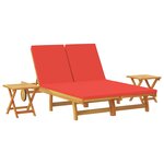 vidaXL Transat 3 Pièces Rouge 200 x 120 5 x 84 5 cm Bois d'acacia massif