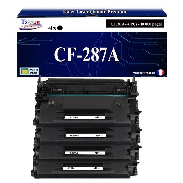 T3AZUR - 4x Toners compatibles avec HP CF287A (87A) avec HP LaserJet Managed M506dnm  M506xm