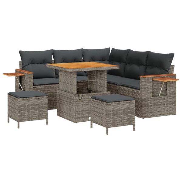 vidaXL Ensemble de canapé de jardin 8 pièces avec coussins gris en poly rattan acacia