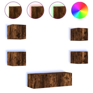 vidaXL Meuble TV muraux 5 Pièces avec lumières LED chêne fumé