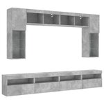 vidaXL Ensemble de meubles TV muraux 8 Pièces et lumières LED gris béton