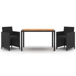 vidaXL Ensemble à dîner de jardin avec coussins 3 Pièces poly rotin noir
