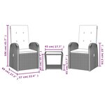 vidaXL Ensemble à manger de jardin 3 Pièces coussins gris résine tressée