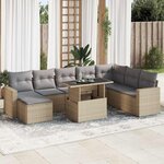 vidaXL Salon de jardin avec coussins 9 Pièces beige résine tressée