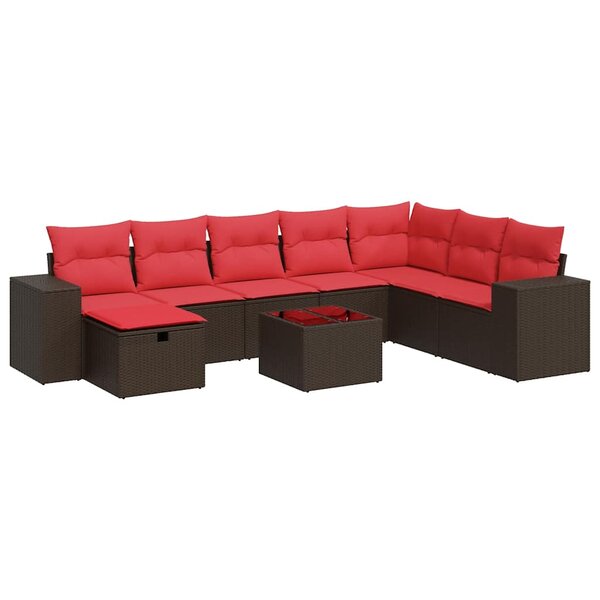 vidaXL Salon de jardin avec coussins 9 Pièces marron résine tressée