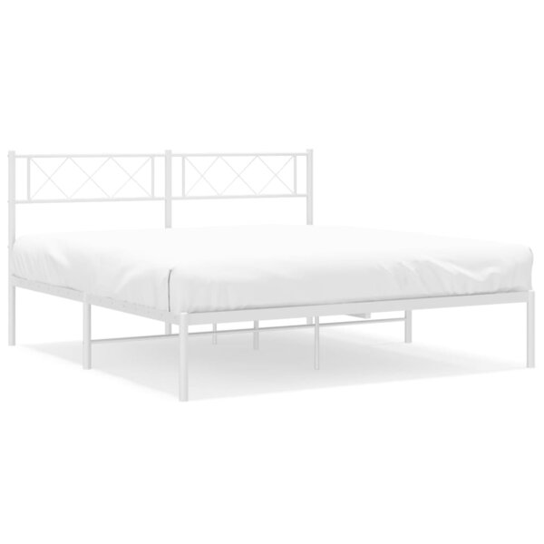 vidaXL Cadre de lit métal avec tête de lit blanc 135x190 cm