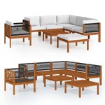 vidaXL Salon de jardin 8 Pièces avec coussins Crème Bois d'acacia solide
