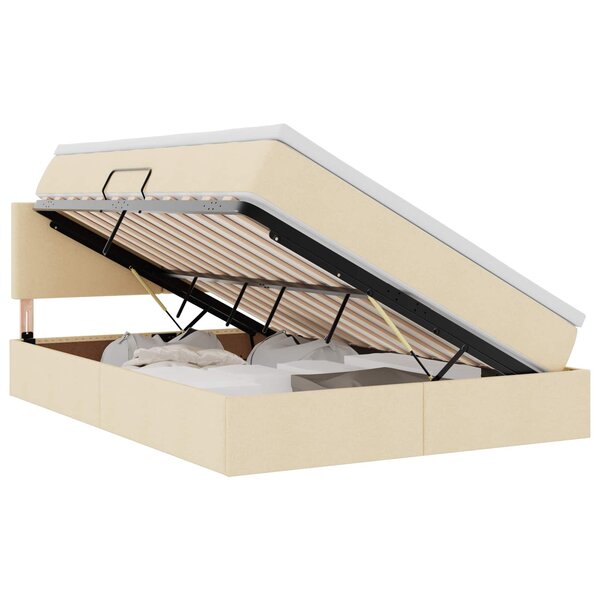vidaXL Lit de rangement LED avec matelas Crème 140 x 200 cm Tissu