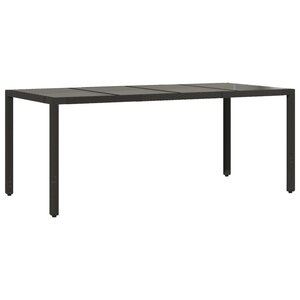 vidaXL Table de jardin dessus en verre Noir 190x90x75cm Résine tressée