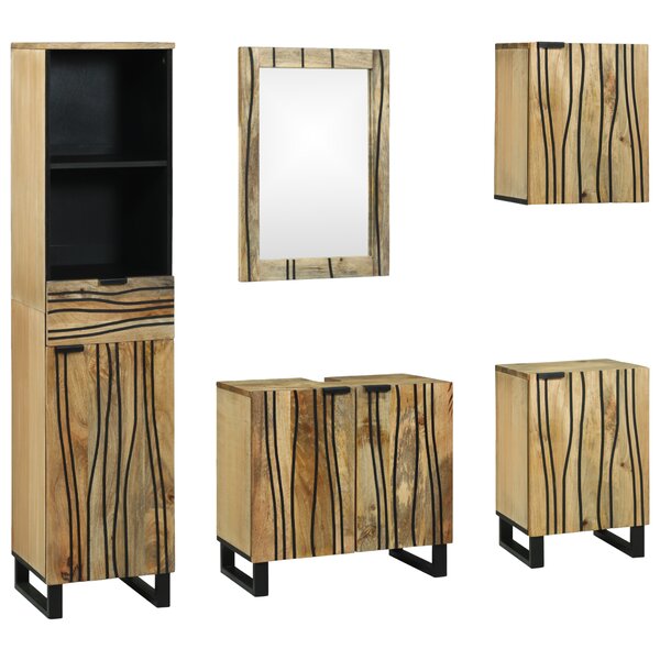 vidaXL Ensemble de mobilier de salle de bain 5 Pièces Marron Moyen