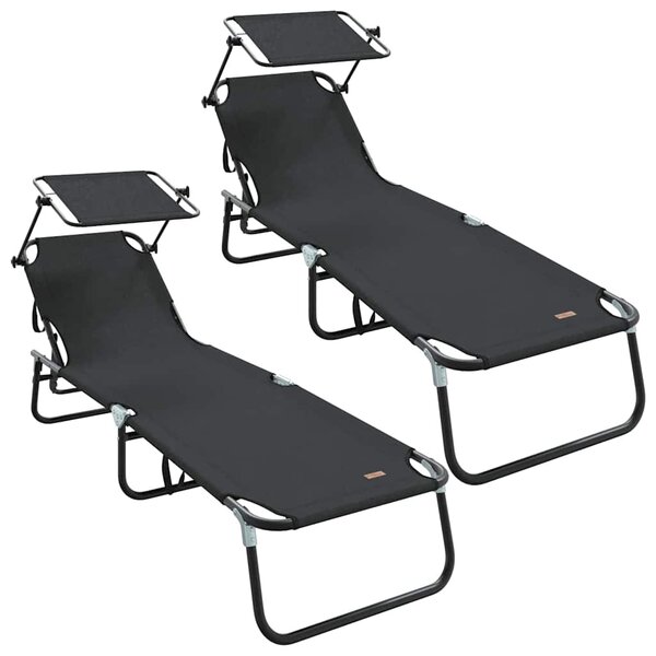 vidaXL Chaise longue pliante 2 Pièces Noir 56 x 190 x 81cm tissu