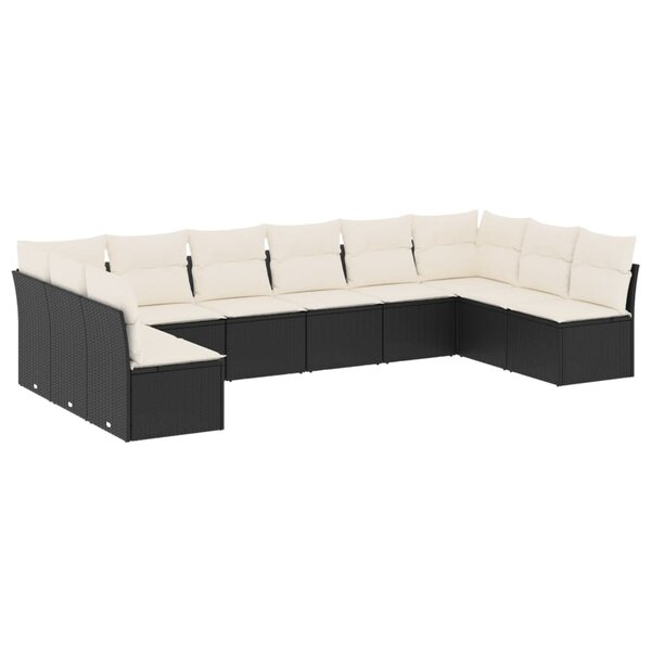 vidaXL Salon de jardin 10 Pièces avec coussins noir résine tressée