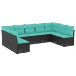 vidaXL Salon de jardin 9 Pièces avec coussins noir résine tressée