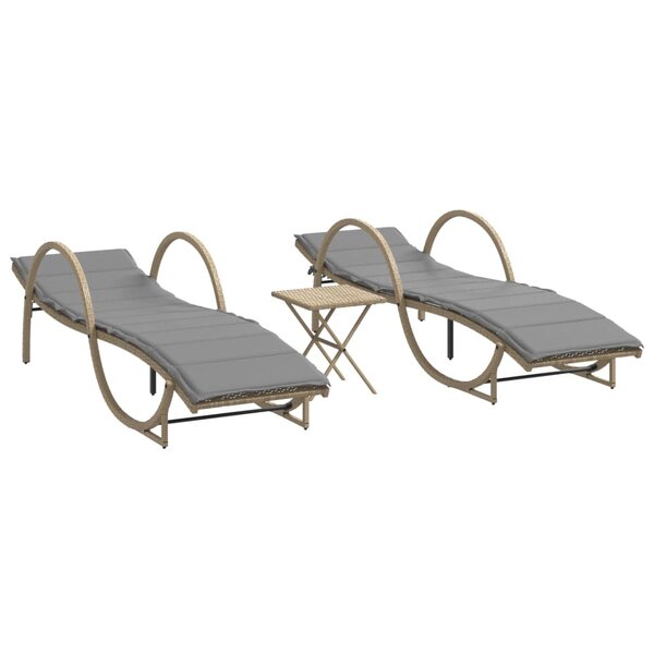 vidaXL Chaises longues lot de 2 avec table beige résine tressée