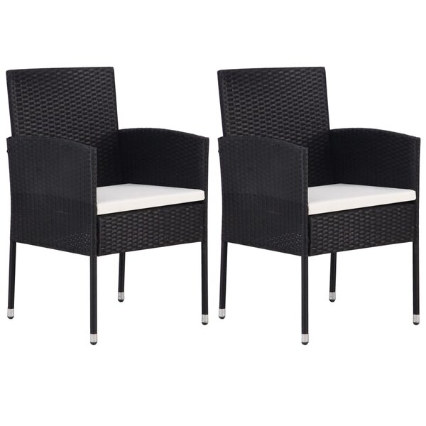 vidaXL Chaises de jardin coussins blanc crème 2Pièces noir résine tressée