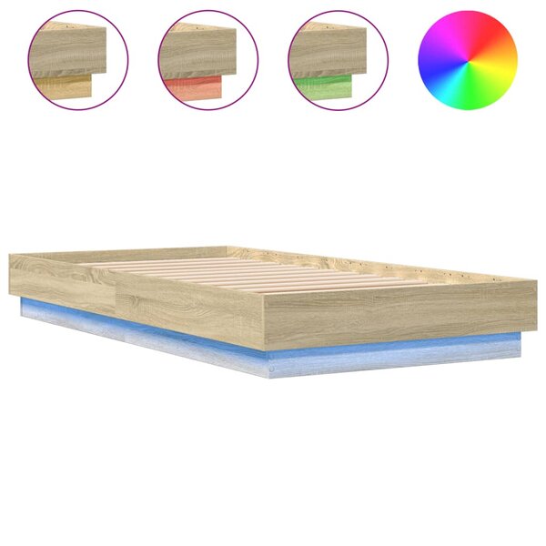 vidaXL Cadre de lit avec lumières LED chêne sonoma 90x190 cm