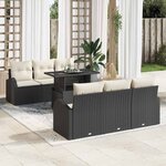 vidaXL Ensemble de canapé de jardin avec coussin 7 Pièces Noir Poly rotin