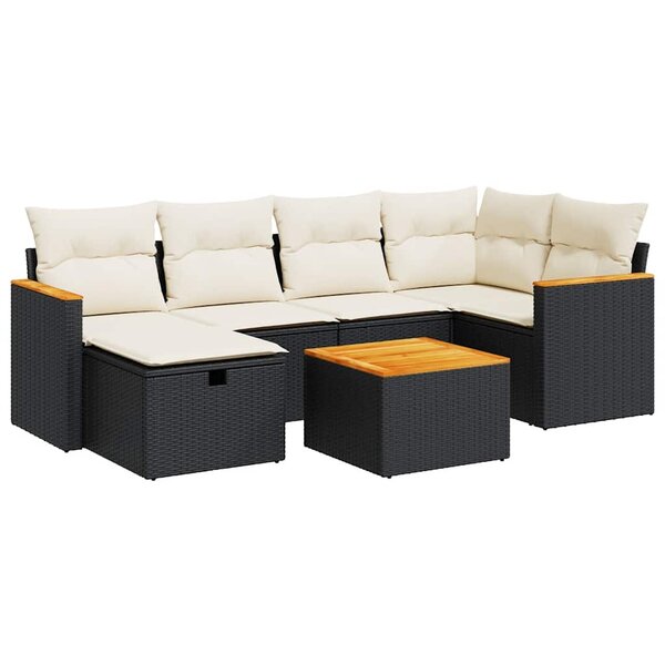 vidaXL Salon de jardin 7 Pièces avec coussins noir résine tressée