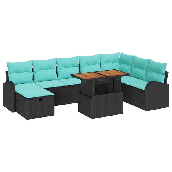 vidaXL Ensemble de canapé de jardin 9 Pièces Noir polyrotin