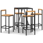 vidaXL Ensemble de bar jardin 5 Pièces noir poly rotin/bois massif acacia
