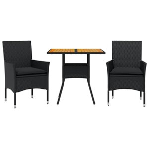 vidaXL Ensemble à manger de jardin et coussins 3 Pièces noir rotin acacia