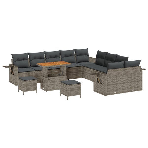 vidaXL Canapé de jardin 13 pièces avec coussins en poly rattan gris et acacia