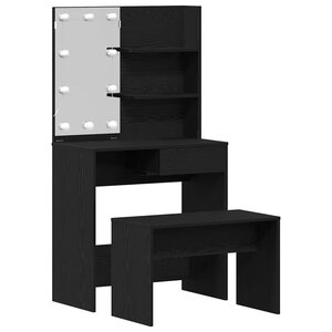 vidaXL Ensemble de table de maquillage LED 2 Pièces Chêne noir