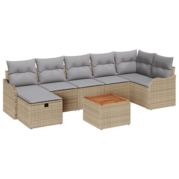 vidaXL Ensemble de Canapé de Jardin de 8 Pièces avec Coussins Beige Poly Rattan