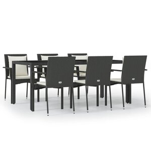 vidaXL Ensemble à manger de jardin coussins 7Pièces Noir Résine tressée