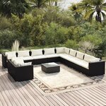 vidaXL Salon de jardin 12 Pièces avec coussins Noir Résine tressée