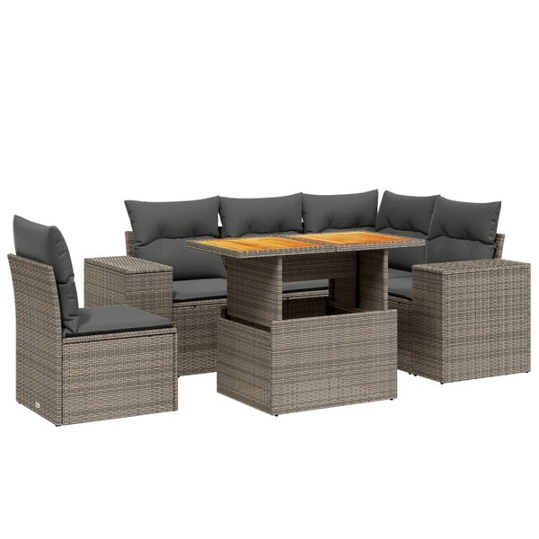vidaXL Salon de jardin 6 Pièces avec coussins gris résine tressée