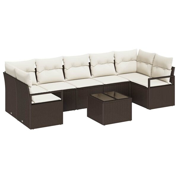 vidaXL Ensemble de canapé de jardin avec coussin 8 Pièces Marron et Crème
