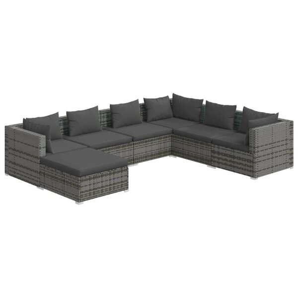 vidaXL Salon de jardin 7 Pièces avec coussins Résine tressée Gris