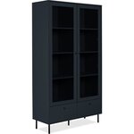 Vitrine buffet haut - Caracas - 2 portes vitrées et 2 tiroirs - 100 x 40 x 183 cm - Bleu navy