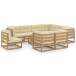 vidaXL Salon de jardin 10 Pièces avec coussins Marron miel Bois de pin