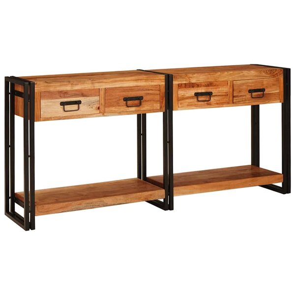 vidaXL Tables console avec tiroir 2 Pièces Marron Bois d'Acacia Massif